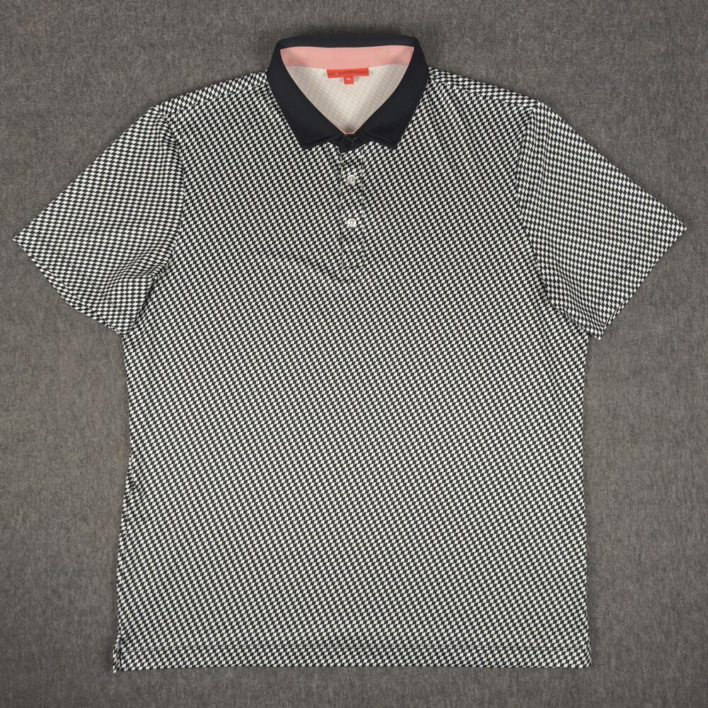 Redvanly Polo Shirt Mens XL Black Geo AOP Golf Performance Stretch Knit